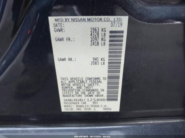 Nissan 2020 2020 1N4BL4EV8LC125400 Image 9
