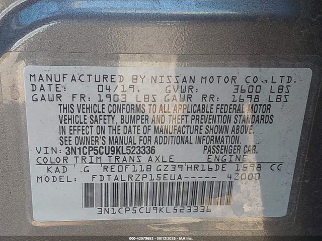 3N1CP5CU9KL523336 Nissan Kicks