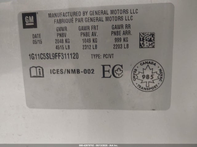 Chevrolet lkw 2015 1G11C5SL9FF311120 Image 9