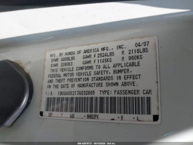 2007 ACURA TL 19UUA66217A032665 Photo 8