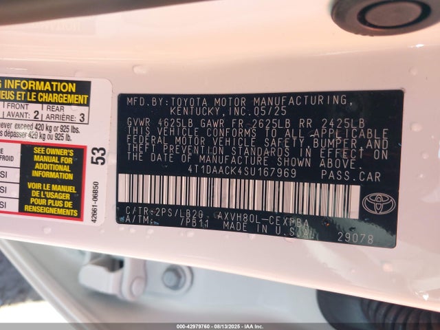 Toyota a25a-fxs 2025 4T1DAACK4SU167969 Image 9