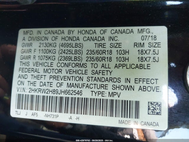 2HKRW2H89JH662546 Honda l15be