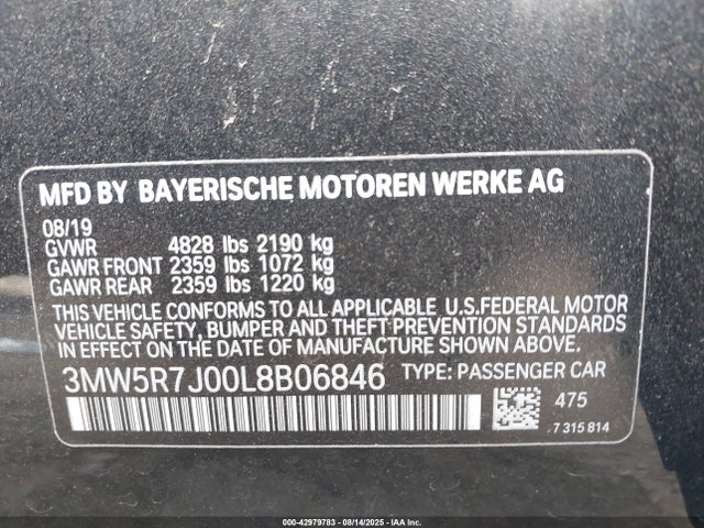 3MW5R7J00L8B06846 BMW 330I