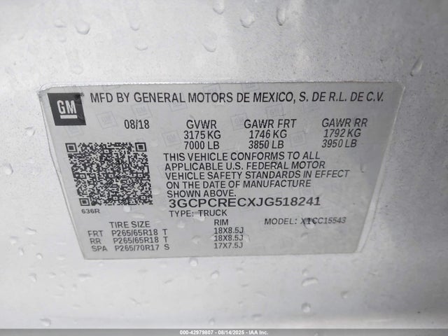 3GCPCRECXJG518241 Chevrolet l83 - sidi: spark ignited direct injection, vvt: variable valve timing, afm, e85 max, alum