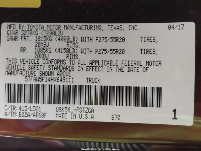 5TFAW5F14HX649111 Toyota 3ur-fbe