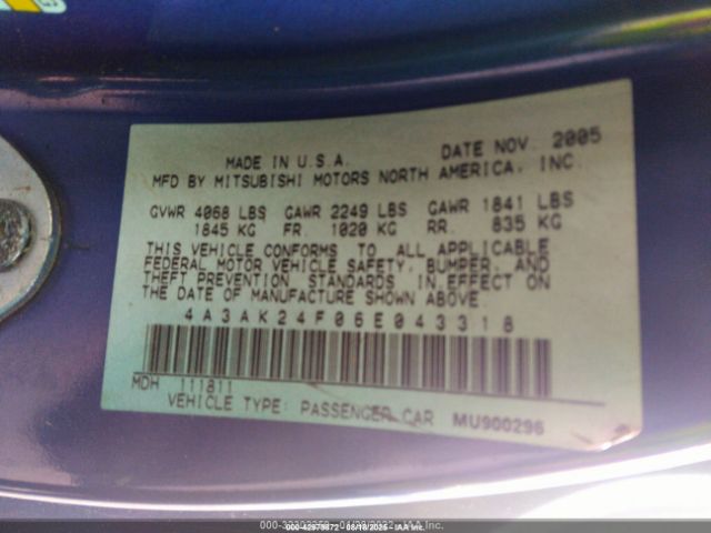 2006 MITSUBISHI ECLIPSE 4A3AK24F06E043318 Photo 8