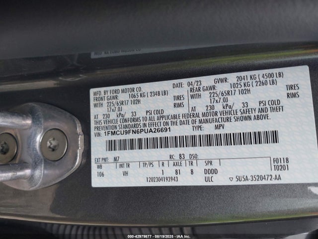 1FMCU9FN6PUA26691 Ford dragon gtdi