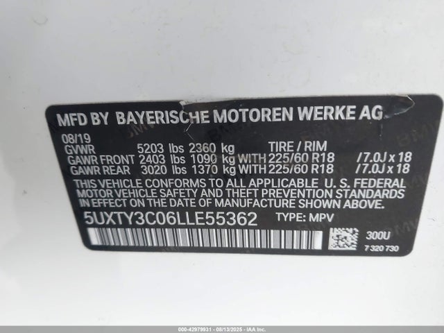 BMW X3 2020 5UXTY3C06LLE55362 Image 9