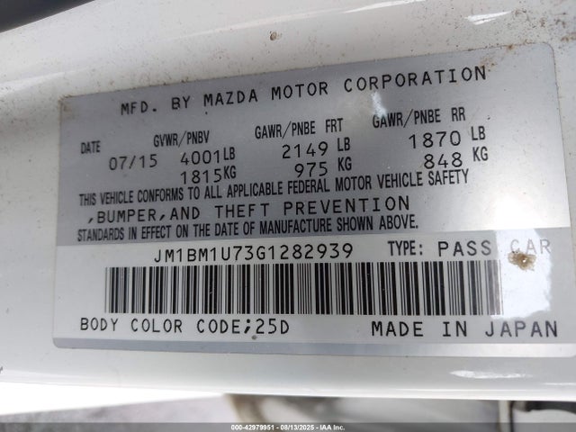 JM1BM1U73G1282939 Mazda pe
