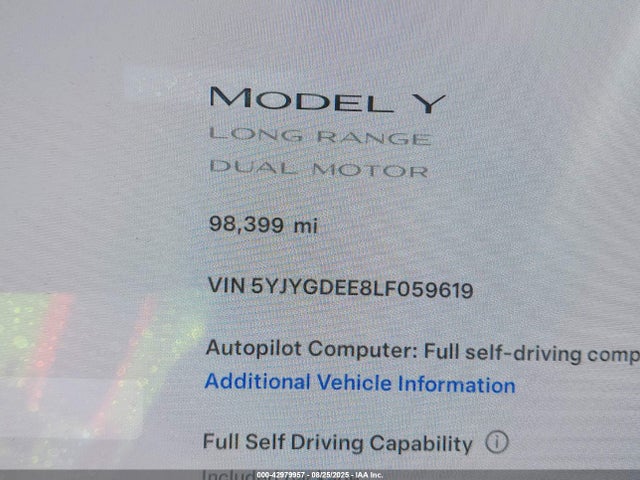 2020 TESLA MODEL Y 5YJYGDEE8LF059619 Photo 6