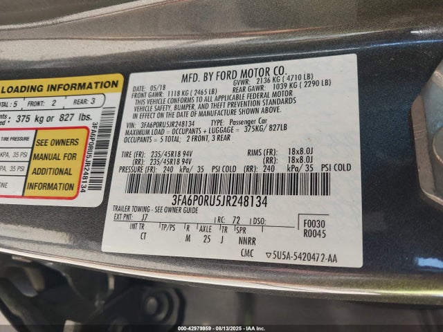 Ford 2.0l 4v atk hev 2018 3FA6P0RU5JR248134 Image 9