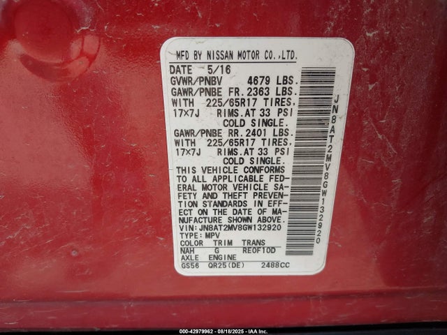 JN8AT2MV8GW132920 Nissan 2016
