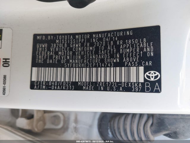 Toyota 2zr-fe 2014 5YFBURHE2EP114743 Image 9