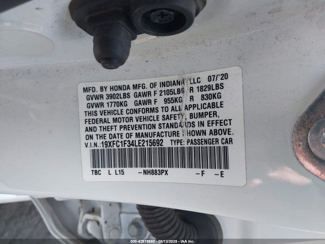Honda l15b7 2020 19XFC1F34LE215692 Image 9
