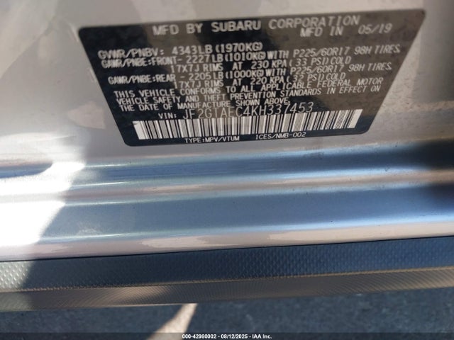 Subaru naturally aspirated 2019 JF2GTAEC4KH337453 Image 9