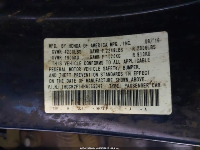 1HGCR2F34HA055347 Honda k24w1