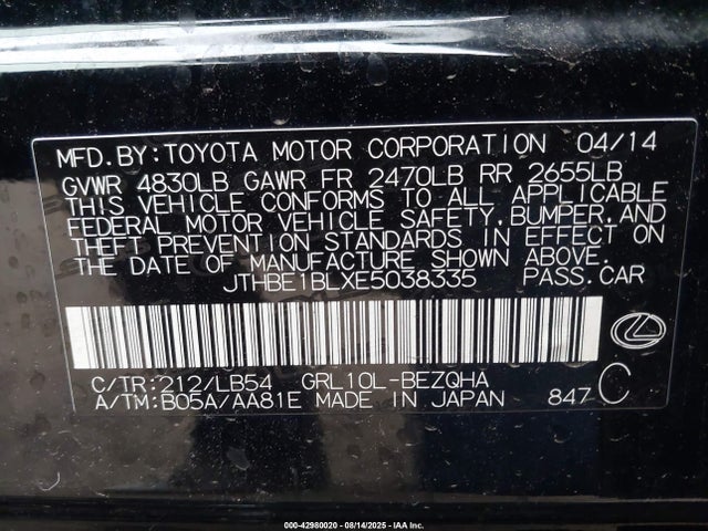 Lexus 2gr-fse 2014 JTHBE1BLXE5038335 Image 9