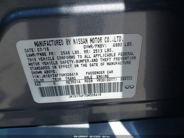 Infiniti Q50 2016 JN1EV7AP7GM306419 Image 9