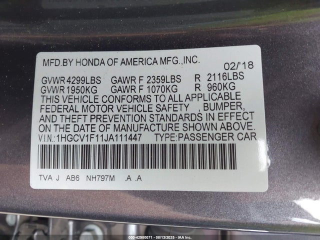 Honda l15be 2018 1HGCV1F11JA111447 Image 9