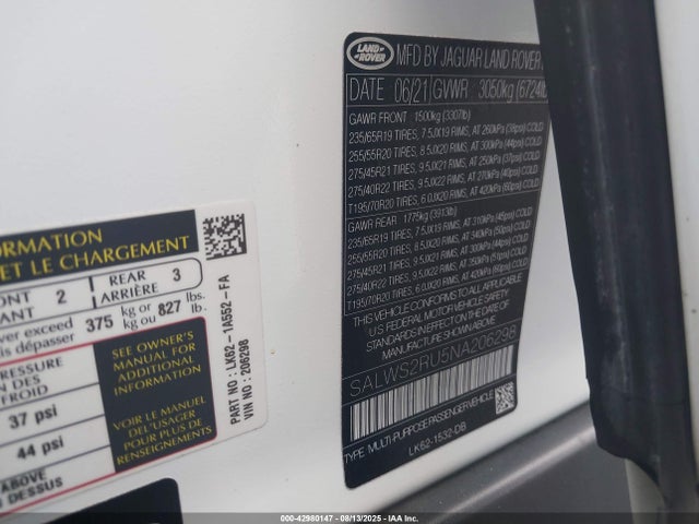 Land Rover aj20p6 2022 SALWS2RU5NA206298 Image 9