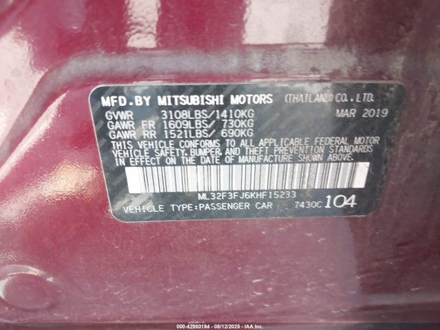 2019 MITSUBISHI MIRAGE G4 ML32F3FJ6KHF15233 Photo 8