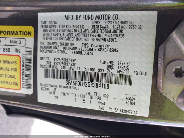Ford 2016 2016 3FA6P0LU2GR384108 Image 9
