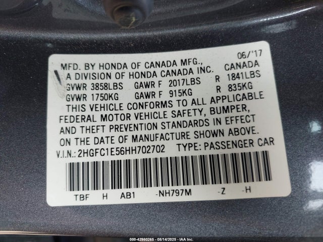 Honda l15b7 2017 2HGFC1E56HH702702 Image 9