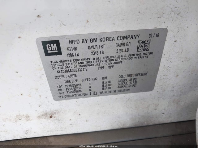 KL4CJBSB0GB732478 Buick luv - vvt, alum gme e85 max