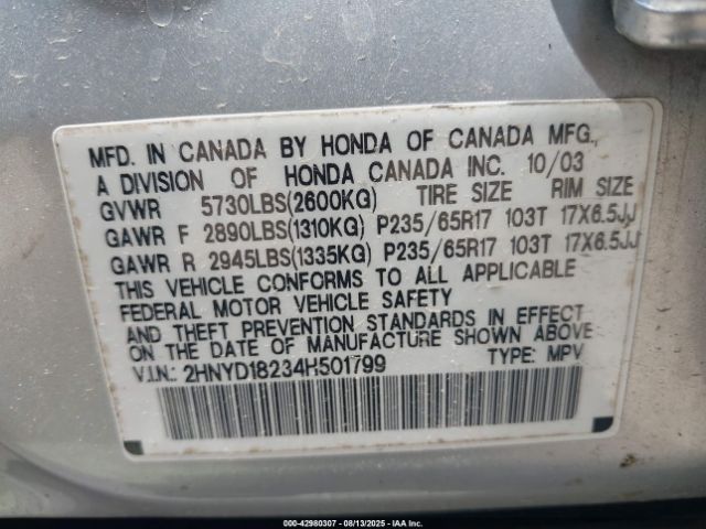 2004 ACURA MDX 2HNYD18234H501799 Photo 8