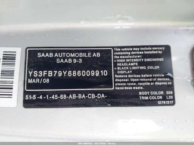 2008 SAAB 9-3 YS3FB79Y686009910 Photo 8