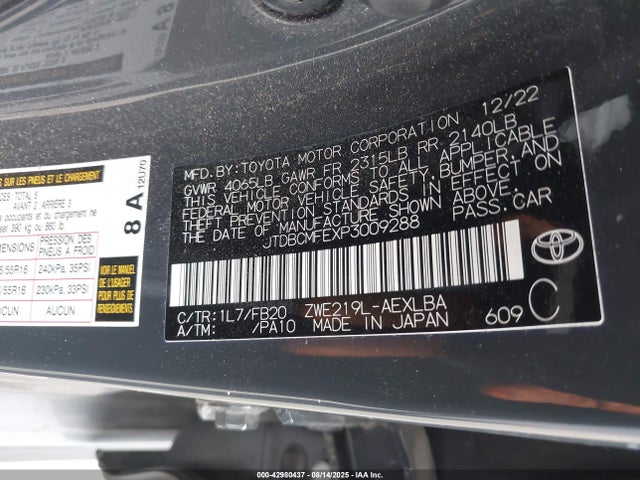 Toyota 2zr-fxe, 1vm 2023 JTDBCMFEXP3009288 Image 9
