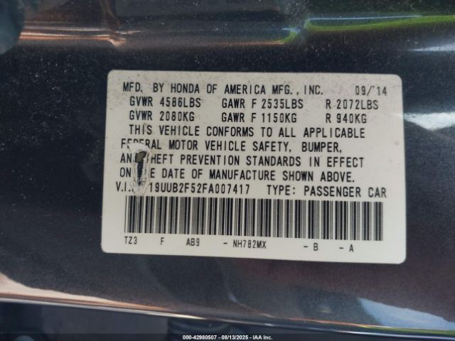 2015 ACURA TLX 19UUB2F52FA007417 Photo 8