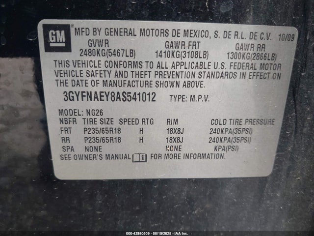 2010 CADILLAC SRX 3GYFNAEY8AS541012 Photo 8