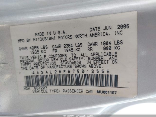 2007 MITSUBISHI ECLIPSE SPYDER 4A3AL25F67E012555 Photo 8