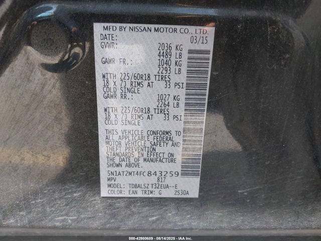 Nissan Rogue 2015 5N1AT2MT4FC843259 Image 9