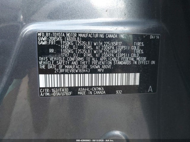 Toyota 2ar-fe 2014 2T3RFREV8EW169443 Image 9