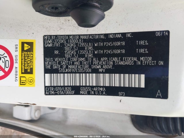 5TDJKRFH7ES057008 Toyota 2gr-fe