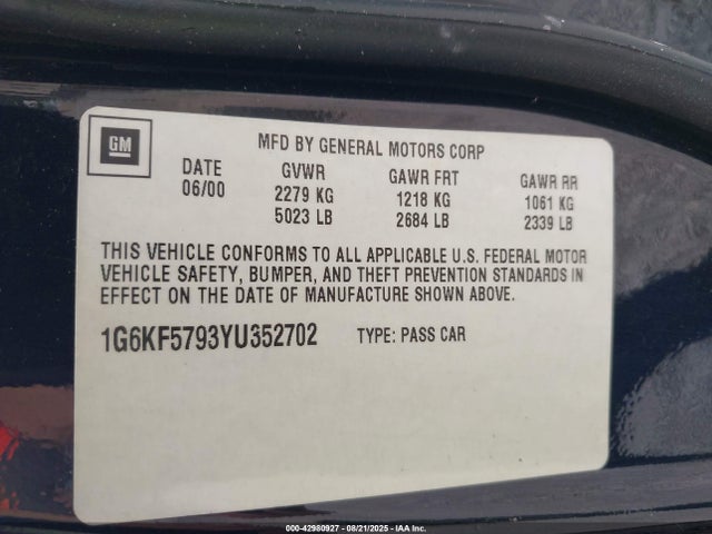 2000 CADILLAC DEVILLE 1G6KF5793YU352702 Photo 8