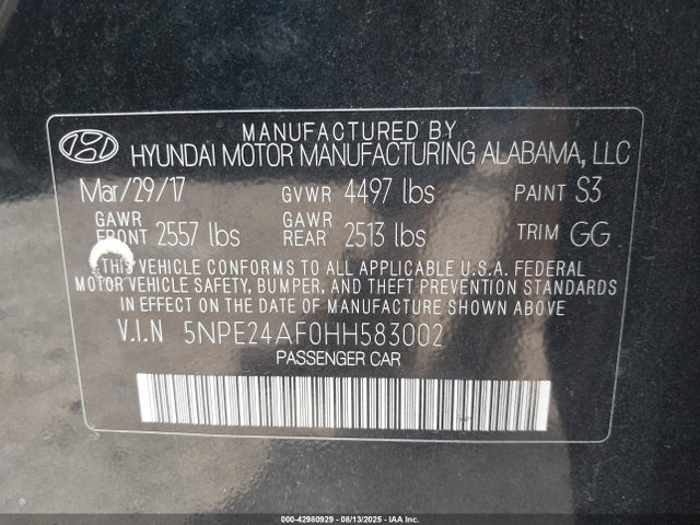 Hyundai Sonata 2017 5NPE24AF0HH583002 Image 9