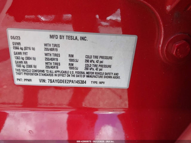 2023 TESLA MODEL Y 7SAYGDEE2PA145384 Photo 8