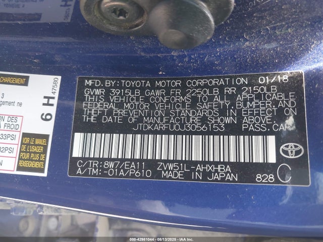 Toyota 2zr-fxe,1nm 2018 JTDKARFU0J3056153 Image 9
