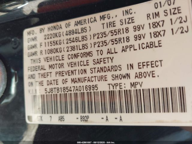 2007 ACURA RDX 5J8TB18547A016995 Photo 8