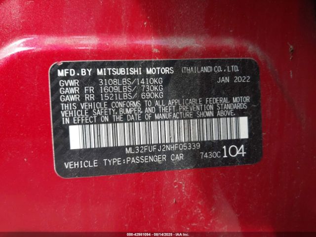 2022 MITSUBISHI MIRAGE G4 ML32FUFJ2NHF05339 Photo 8