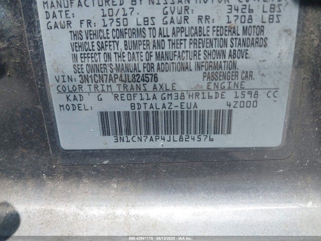 3N1CN7AP4JL824576 Nissan 2018