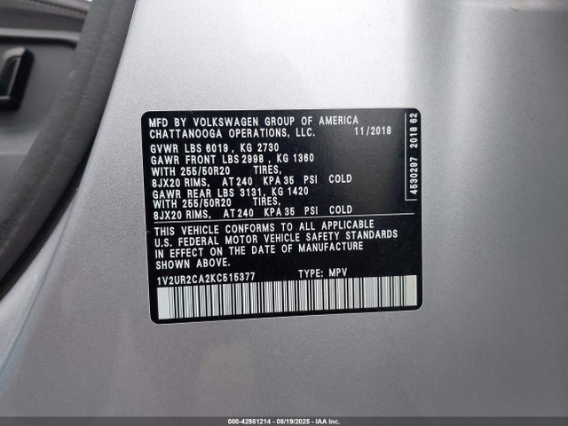 Volkswagen Atlas 2019 1V2UR2CA2KC515377 Image 9