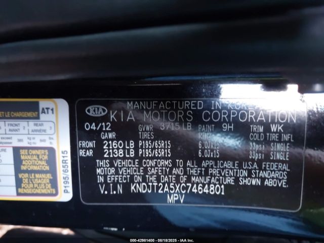 2012 KIA SOUL KNDJT2A5XC7464801 Photo 8