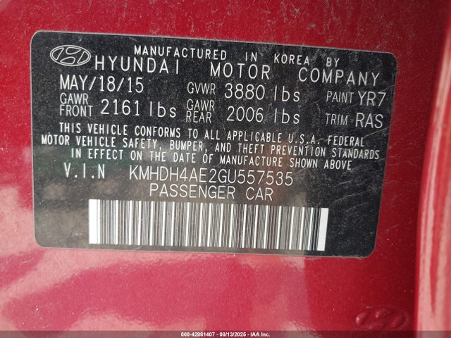 Hyundai ELANTRA SE 2016 KMHDH4AE2GU557535 Image 9