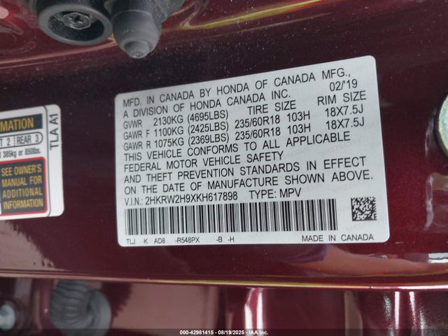 2HKRW2H9XKH617898 Honda l15be
