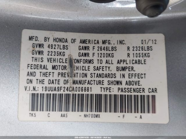 2012 ACURA TL 19UUA9F24CA006881 Photo 8