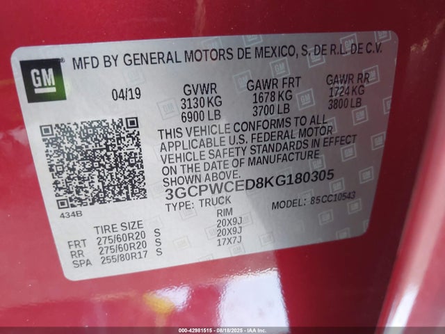 3GCPWCED8KG180305 Chevrolet l84 - di, dfm, alum, gen 5, var 2